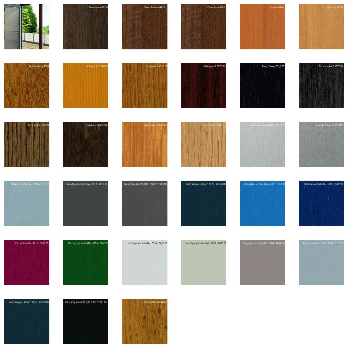 Kleuren mogelijkheden aluminium